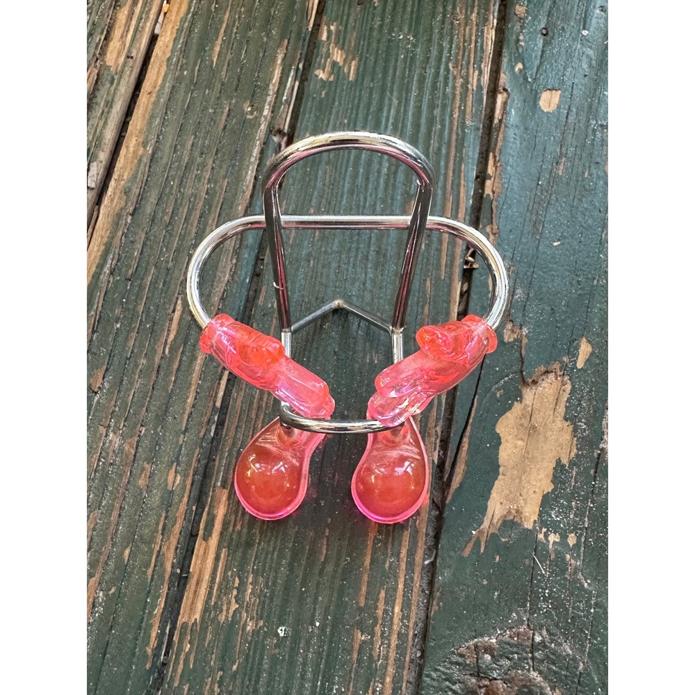 Vintage Style Chrome Wire Figure Stand Pink Resin Hands Feet Novelty Decor
